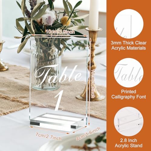 20PCS Acrylic Wedding Table Numbers 1-20 with Stands, 4x6 inches Clear Table Numbers for Wedding Party Reception Sign Place Number Cards Printed Calligraphy Font for Event Banquet Anniversary - Image 2
