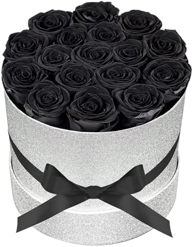 Prifroti 17 Black Flowers in Glitter Box, Birthday Gifts for Women, Preserved Flowers, Mothers Day Roses Gift for Mom by Prifroti