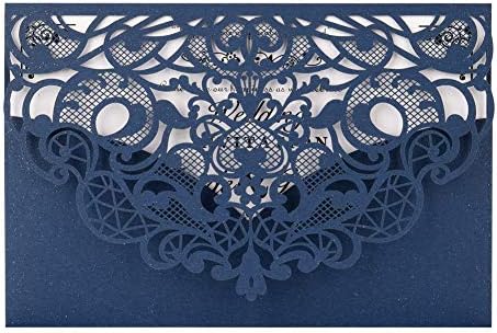 FOMTOR Laser Cut Wedding Invitation Cards Set w/Envelopes & Inserts & Seals – for Wedding, Bridal Shower, Graduation, Birthday Party, Engagement, Anniversary Blue 50Pcs by FOMTOR
