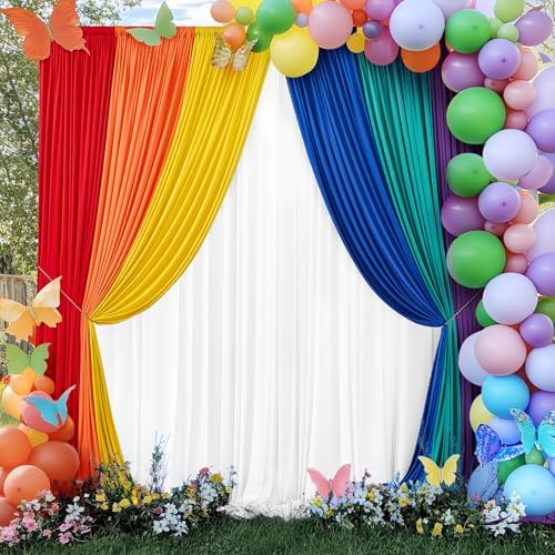 15×10 FT Rainbow Backdrop Curtains for Themed Parties, 6 Panels 2.5×10ft Wrinkle Free Soft Polyester Pastel Color Photo Backdrop Drapes for Birthday Party Wedding Baby Shower Photo Background - Image 5