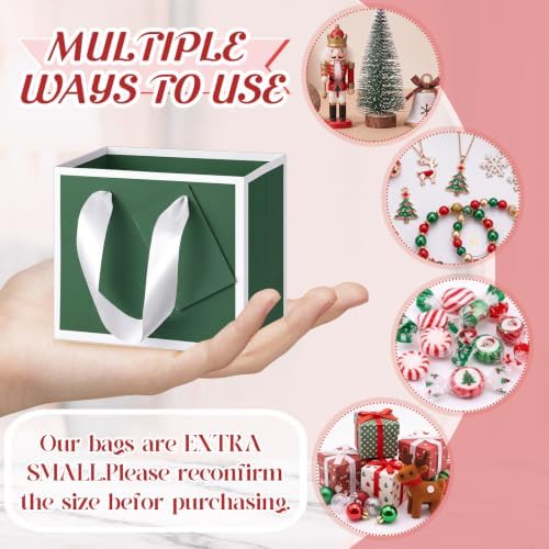 Yeaqee 50 Pcs Mini Metallic Paper Gift Bags with Handle, Green Red, White - Image 3