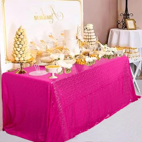Partisout Hot Pink Tablecloth 90x132 inch Fuchsia Sequin Table Cloth Rectangle Sparkle Desk Cloths for Parties 6ft Happy New Year Birthday Tablecloths - Image 3