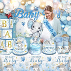 cocomigo 260PCS Elephant Baby Shower Decorations, All-in-1 Party Pack, Includes 20 Elephant Theme Tableware, Backdrop Tablecloth Balloon Kit for Baby Shower Decorations Boy - Image 6
