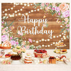 Happy Birthday Backdrop, Rustic Wooden Butterfly Glitter Lights Pink Floral Poster Party Supplies Photo Background for Women, Pink Floral Party Decoration Background for 20th 30th Women Girl 15X10ft - Image 5
