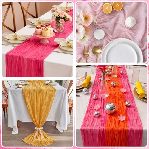 Moukeren 4 Pack Pink and Orange Cheesecloth Table Runner Sunset Party Decor - Image 2