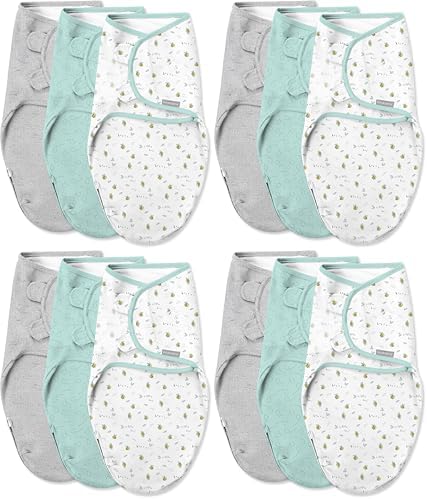 SwaddleMe by Ingenuity Easy Change Baby Swaddle in Size Small/Medium, 0-3 Months, 7-14 Pounds, 12-Pack with Easy Change Zipper - Little Bees by SwaddleMe%C2%AE