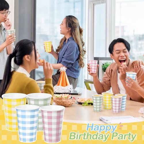 Funnymoom 120 Pcs 12 oz Gingham Paper Cups Gingham Disposable Cups 4 Colors - Image 5