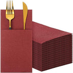 Cindeer 75 Pcs Burgundy Linen Dinner Napkins with Built in Flatware by Cindeer
