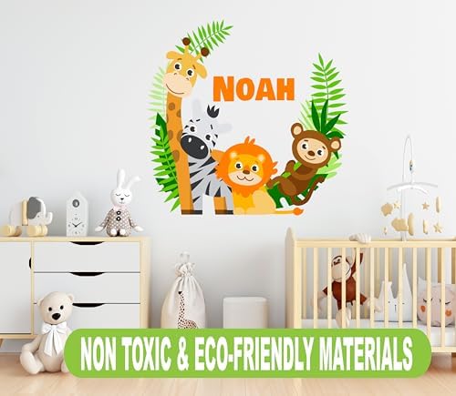 Jungle Animals Custom Name Wall Decal - Baby Safari Animals Series Theme Wall Art Decal - Wall Decal for Nursery Bedroom playroom Decoration (Wide 30"x26" Height) - Image 6