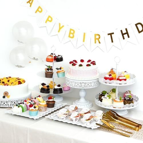 White Dessert Table Display Set, 11 PCS Metal Cake Stand Set for Party - Image 5