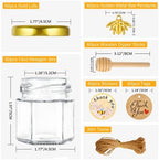 GIVAMEIHF Mini Glass Honey jars-1.5 oz,60pcs Hexagon Honey Jars with Wood Dipper,Stickers,Bee Pendants,Tags,Rope,Small Honey Jars with Lids,Perfect for Wedding Favors,Jams,Baby Shower,Party Favors - Image 2