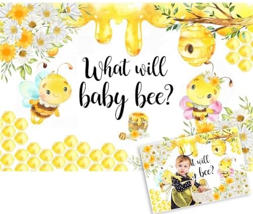 Bee Baby Shower Backdrop What Will Baby Bee Gender Reveal Background Floral Honeycomb Baby Shower Newborn Party Decoration Photo Backdrop Cake Table Banner Wall Decor 10x8ft by OERJU
