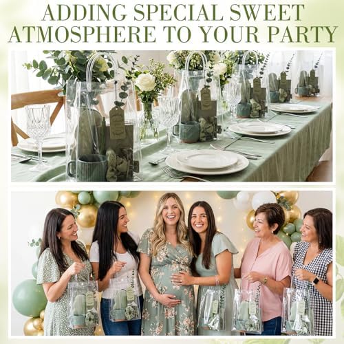 61 Pcs Baby Shower Game Prizes for Winners 6 Sets Green Wedding Bridal Shower Gifts Include Notebook Pen Hair Tie Ceramic Mugs Thank You Card Eucalyptus Leaves Party Favor Gifts for Guests - Image 5