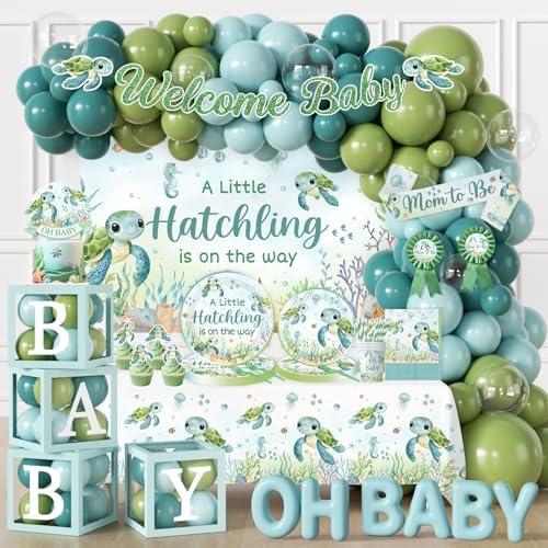 Under the Sea Baby Shower Decorations, Ocean Themed Party Supplies with Backdrop Balloons Tablecloth Plates Napkins Cake Topper for Sea You Soon Baby Shower, Under the Sea Decorations for 20 Guests by Dydamud