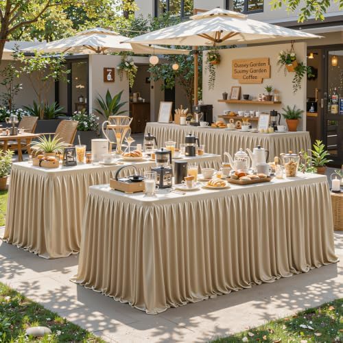 Champagne Gold Satin Tablecloths Rectangle 8FT, 2 Pack Glitter Fitted Stretch Table Covers Wrinkle-Resistant Floor Length Pleated Table Skirt for Weddings Parties Baby Shower Banquets Vendor Events - Image 5