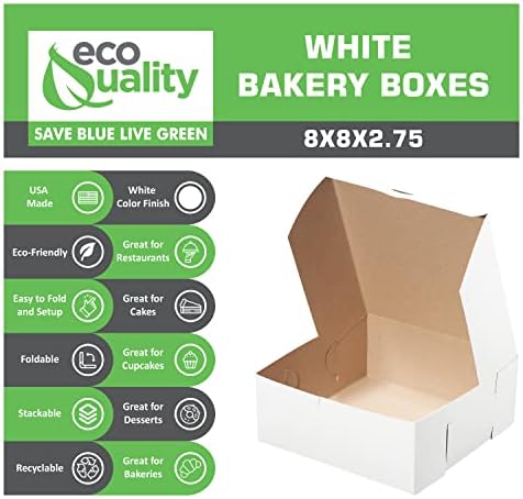 White Bakery Pastry Boxes - 8 x 4 x 2.75 inches - White Kraft Paperboard for Home or Retail - Eco Friendly Paper Cardboard Recyclable for Pastries, Cookies, Cakes, Pies , Gift Box, Baby Shower (500) - Image 2