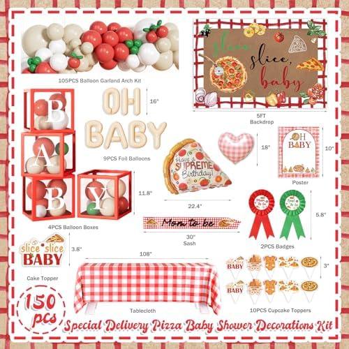 Special Delivery Pizza Baby Shower Decorations, Slice Slice Baby Party Decoration with Balloon Arch Boxes Italian Pizzeria Theme Backdrop Tablecloth Cake Cupcake Toppers Poster Sash Badge - Image 2