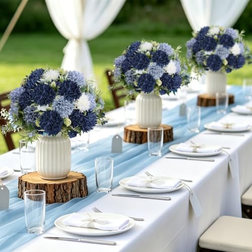 Mixed Navy Blue Artificial Flowers 12 Bundles Silk Floral with Stems - Image 6