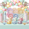 Nuogo 589 Pcs Floral Tea Party Disposable Cups Saucers Napkins Balloon Kit by Nuogo