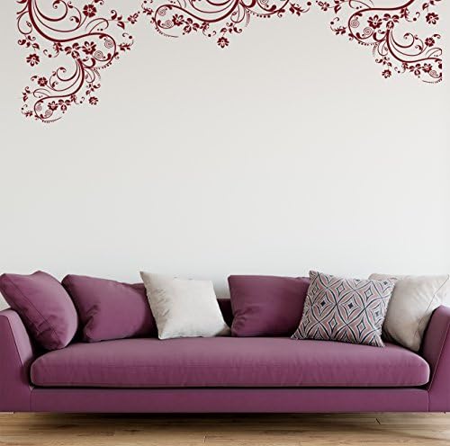 Burgundy Swirl Flower Floral Wall Decal Design. Dark Red. #262A (100in X 29in) #262A by Stickerbrand