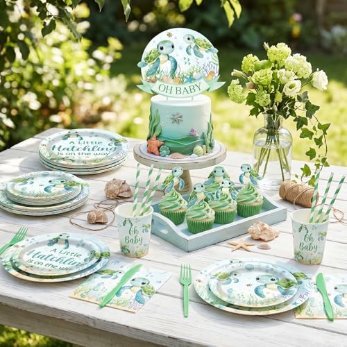 Under the Sea Baby Shower Decorations, Ocean Themed Party Supplies with Backdrop Balloons Tablecloth Plates Napkins Cake Topper for Sea You Soon Baby Shower, Under the Sea Decorations for 20 Guests - Image 3