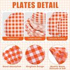 Funnymoom 400 Pcs Orange and White Gingham Party Supplies Dinnerware Set - Image 2