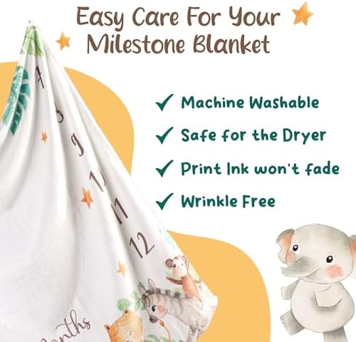 KooKooBaby Baby Monthly Milestone Blanket - 47x47 Premium Fleece Milestone Blanket for Baby Girl and Boy - Safari Animals Monthly Baby Milestone Photo Background with Felt Circle Marker - Image 5