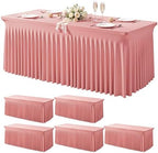 Wish Care 6 Pack Dusty Rose Spandex Table Clothes for 6 Foot Rectangle Tables, 6FT Wrinkle Free Fitted Tablecloths Ruffles Design Table Cloth for Party, Banquet, Wedding and Events by WishCare