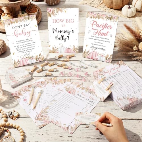 Sherr 476 Pcs Pink Pumpkin Baby Shower Game, 9 Style Baby Shower Activities - Image 2