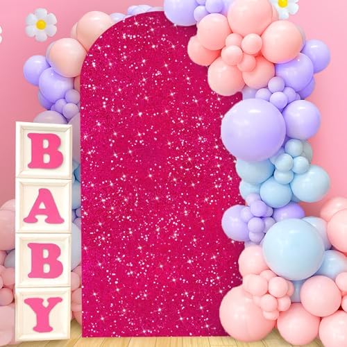 MODFUNS Sequins Arch Cover Hot Pink Spandex Arch Cover 6.6ft Shimmer Arch Cover Spandex Arch Stand Cover 2-Sided Use Stretchy Cover Elegant Wedding Arch Backdrop Cover for Party Banquet Decoration - Image 2