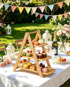 Jotsport Natural Bamboo 3-Tier Serving Tray Foldable Cupcake Stand - Image 7