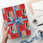 MyPupSocks Custom Picture Wrapping Paper, Happy Birthday with Name Photo Red Personalized Gift Wrap Paper Funny Wrapping Paper Roll 58x23 for Boys Girls Kids Birthday Christmas anniversary 3 Rolls - Image 5