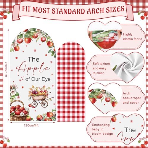 Tegeme 2 Pcs 7.2ft & 6ft The Apple of Our Eye Arch Backdrop Cover - Image 2