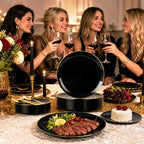 YOUBET 125PCS Black Plastic Plates with Gold Rim - Image 5