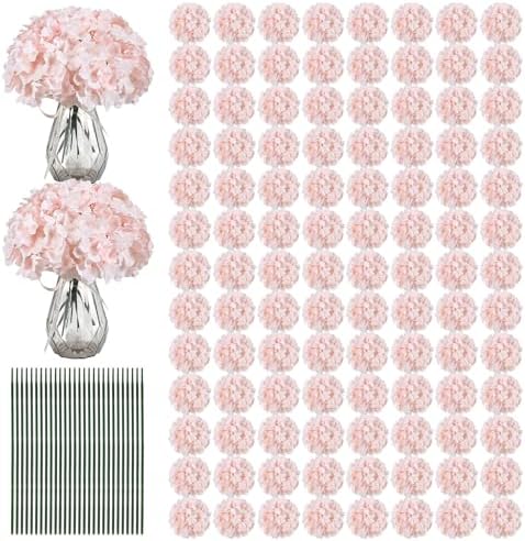 Auihiay 204Pcs Pink Hydrangea Artificial Flowers Bulk, Silk Hydrangeas by Auihiay