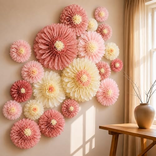 Giegxin 20 Pcs Pink Paper Flowers for Wall Boho Wedding Tissue Decorations by Giegxin