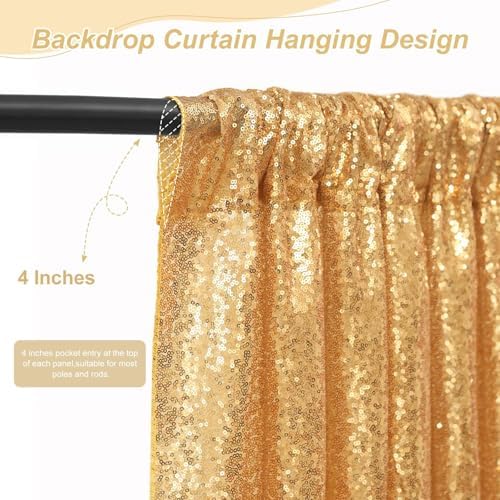 Gold Sequin Backdrop Curtain 2 Pcs 5FTx10FT Panels Stage Background for Wedding Party Drapes Decorations - Image 2