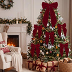 Crowye Giant Christmas Velvet Bow Set 7 Pcs Burgundy Decorative Ribbon Bows - Image 4
