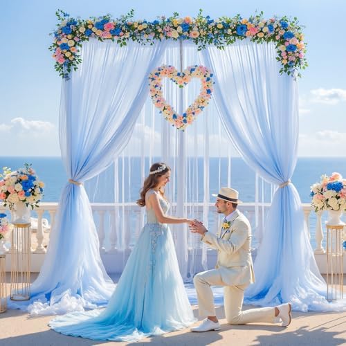 10ft x 15ft Baby Blue Tulle Backdrop Curtain for Baby Shower Party Sheer Fabric Backdrop Curtains for Boy Birthday Gender Reveal Back Drop Wedding Photo Backdrop Drapes Background 2 Panels 5ft x 15ft - Image 3