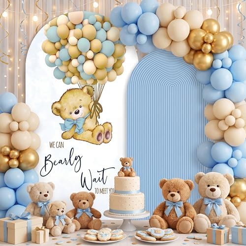 Tegeme 2 Pcs Blue Teddy Bear Arch Backdrop We Can Bearly Wait to Meet You - Image 6