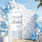 Serencatcher 7.2ft 6ft Blue Bow Seashell Birthday Arch Backdrop Covers 2pcs - Image 2