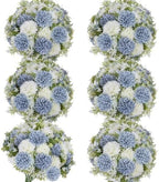 Dusty Blue White Artificial Flowers 6 Bundles Silk Floral with Stems by TOBILU