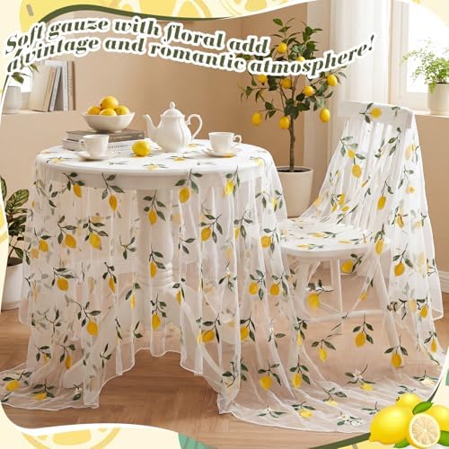 Mindsoft 3 Pcs Lemon Table Runner, 10ft Summer Tablecloth Yellow Lemon Party Decorations Gauze Embroidery Tulle Lace Runner for Table Wedding Birthday Bridal Baby Shower Holiday Dining Decor DIY - Image 2