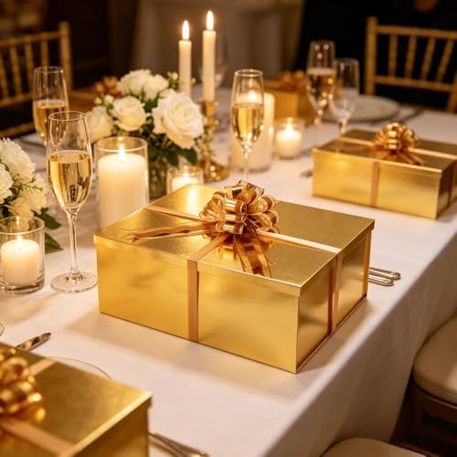 UoeRing Gold Extra Large Gift Box 1Pcs 22x17x9 inch,luxury Gift Box with Lid for Presents Birthday Christmas Valentine's Day (Contain Pull Bows,Card,Envelope,Filler) - Image 5