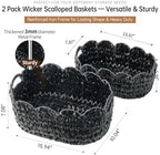 Coeusy Wicker Scalloped Basket Set of 2,Woven Storage Baskets for Shelves,Closet,Laundry,Gift,Towels,Books,Toys,Waterproof Decor Basket for Organizing,Black Oval - Image 4