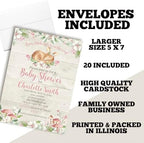 Amanda Creation Custom Baby Shower Invitations Girl, 20 Pack 5x7 Personalized Baby Girl Shower Invitations, Little Deer Woodland Design with 20 White Envelopes - Image 6