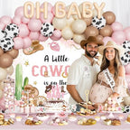 Costova Cowgirl Baby Shower Decorations - 108PCs A Little Cowgirl is On The Way Party Supplies with Backdrop, Balloon, Tablecloth, Sash and Badge for Western Wild West Rodeo Girl - Image 6