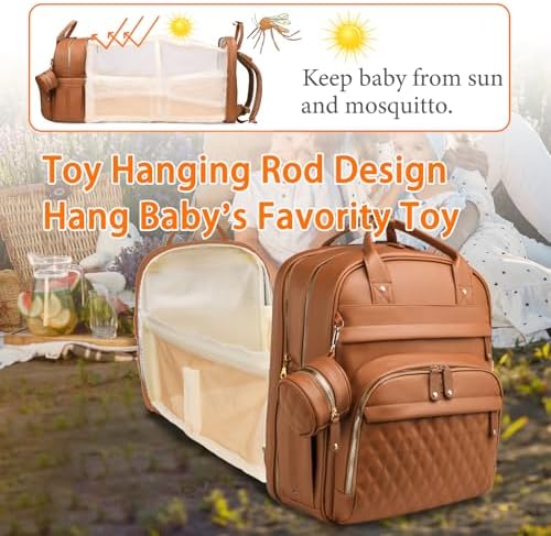 Astro alan Diaper Bag with Changing Station, Waterproof 3 in 1 Diaper Backpack with Foldable Changing Pad, Large Travel Backpack for Mom & Dad, Shower Gift for Baby Girl & Boy, Brown - Image 3