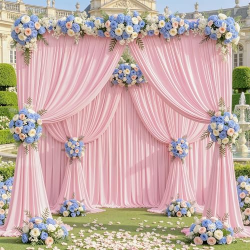 50x10ft Pink Backdrop Curtain Panels for Parties - Wrinkle Free Polyester Photo Curtain Backdrop Wedding Back Drop Fabric Drapes for Party Decorations Background for Photography by WishCare