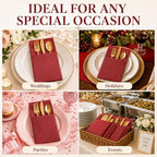 100Pcs Burgundy Napkins Disposable Linen Feel Dinner Paper Napkins with Built-in Flatware Pocket, 16in x 16in Airlaid Paper Pre-Folded Napkin for Silverware Baby Shower Easter Wedding Birthday Party - Image 3